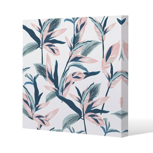 Benjamin Tate Design Winter Pink & Blue Flowers Slim Style Canvas Print  30x30cm , 15mm Slim Real wood.