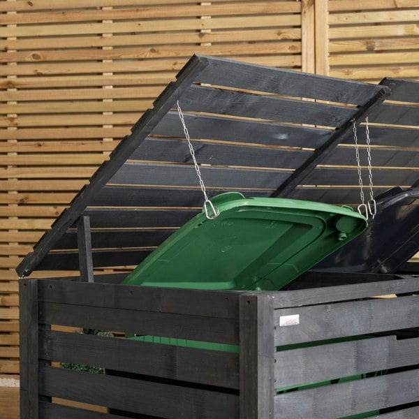 Samuel Alexander 1.43m x 1.16m Outdoor Wooden Garden Double Wheelie Bin Store Storage for 2 Bins in Anthracite