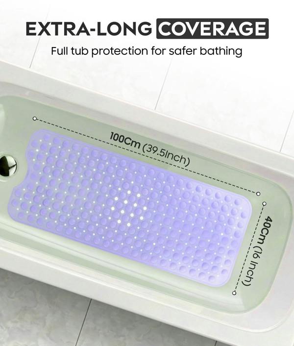 ADOV Bath Mat Non Slip, 100 x 40cm Extra Long Shower Mat with Suction Cups and Drain Holes