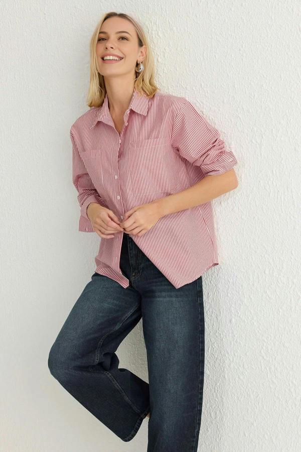 WOVCOR Striped Woven Shirt with Pocket Detail