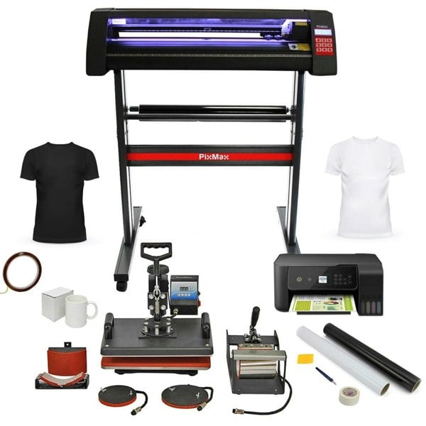 PixMax Da Vinci Bundle includes a heat press, vinyl cutter, printer, and accessories, designed for versatile crafting and printing projects