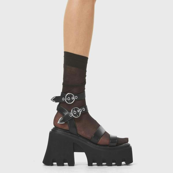 Lamoda Happy Place Trendy Black PU Chunky Platform Summer Sandals Chic