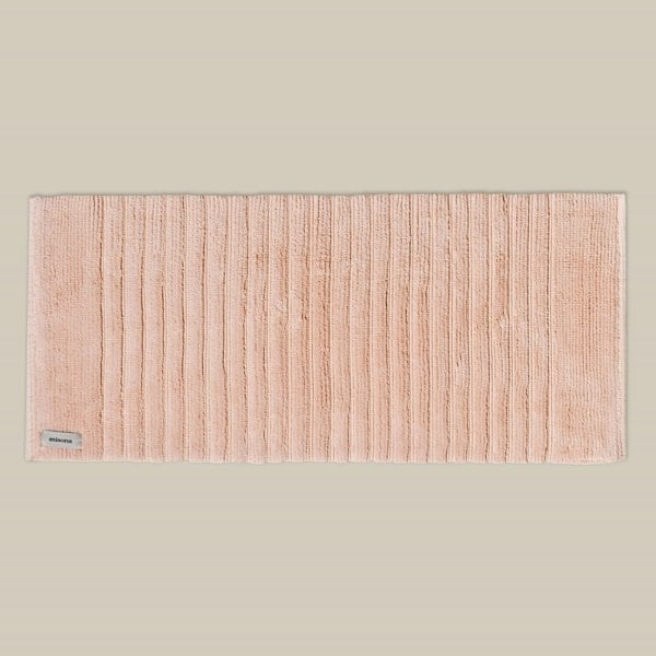 Blush pink organic cotton bath runner, thick luxury bathroom mat. Long Bath Mat