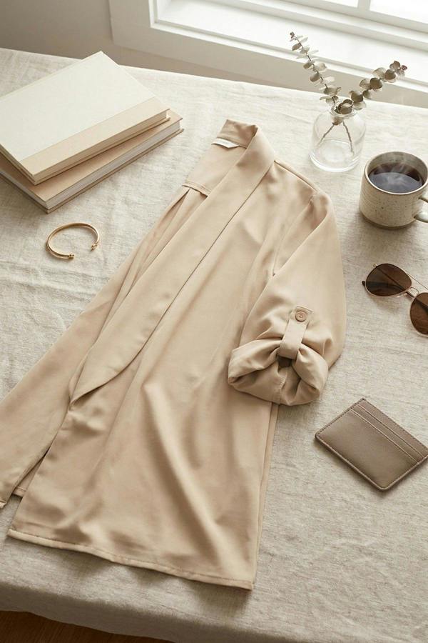 Vivian Open Front Roll Up Sleeve Cardigan - Beige
