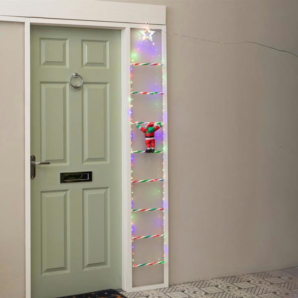 Samuel Alexander 1.92m Light up Santa Climbing Ladder Christmas Decoration with Multi-Coloured  LEDs