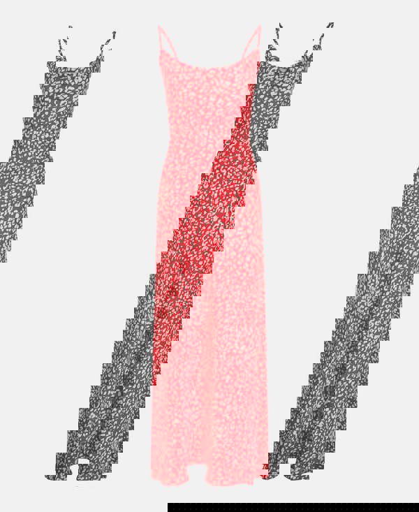 red animal cowl neck slip dress