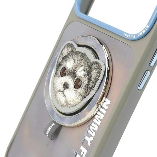 Nimmy Friends Nimmy Big Eye Cute Pet Yorkie Dog Face Case with Detachable MagSafe Grip for iPhone 17 Pro Max 6.9" Grey Blue