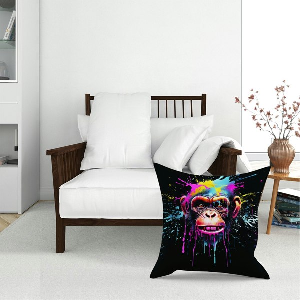 Warren Reed Multi Coloured Monkey Face Splashart Floor Cushion