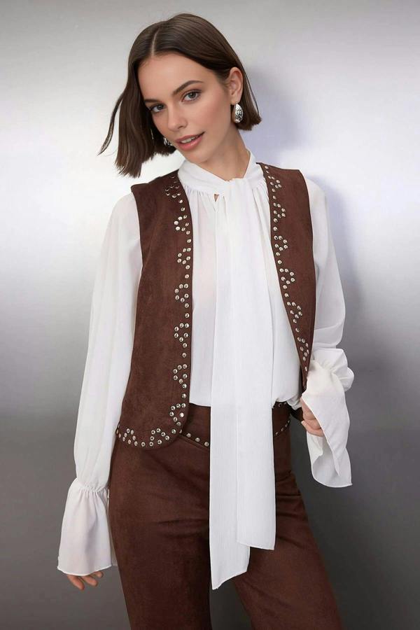WOVCOR Knit Suede Vest with Troc Detail