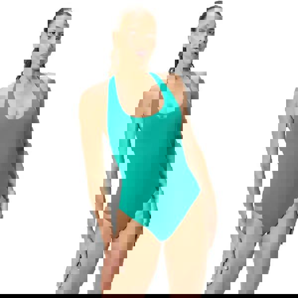 Sleek teal Speedo scoop neck swimsuit in XLANCE fabric with optional cup inserts