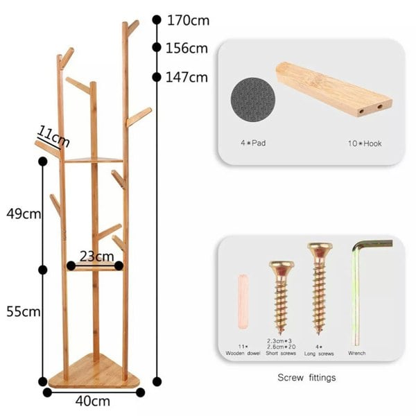 Modcraft Freestanding Wooden Hanger Stand with 10 Hooks for Coats