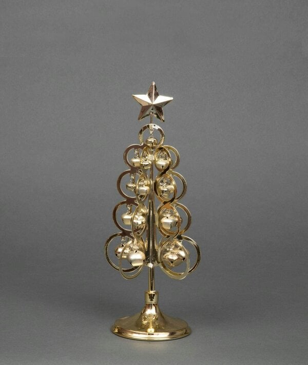 Shatchi 35cm Table Top Gold Christmas Tree Decorated with Bells, Rings and Star