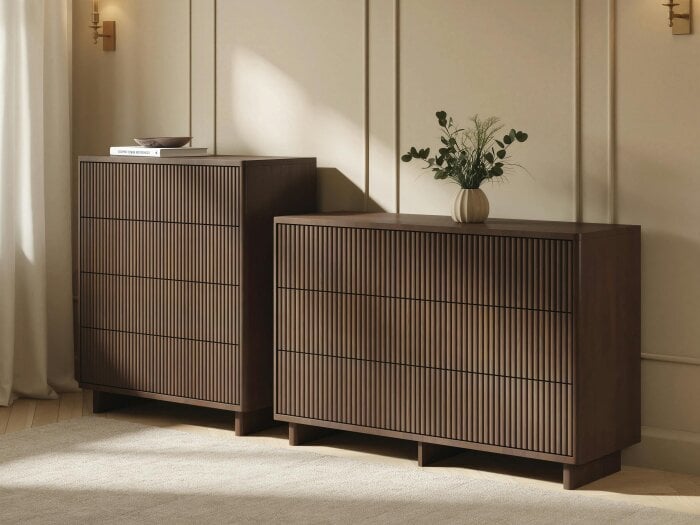 SOLACE+CO Velmor 2 Piece Ribbed Chest of Drawers Set Walnut