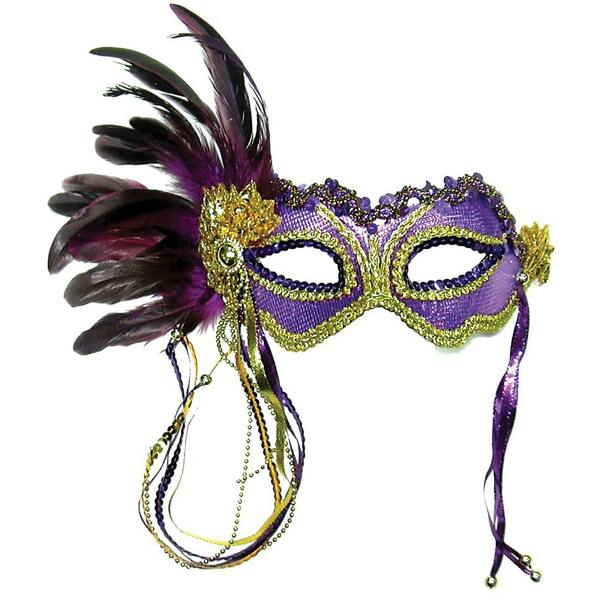 Bristol Novelty Womens/Ladies Metallic Side Feather Mask - Purple/Gold - 