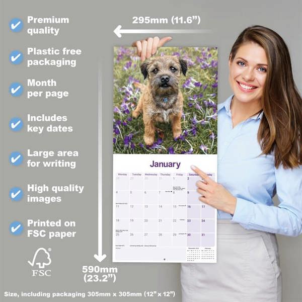 Border Terrier Calendar 2027, Wall Calendars, Month To View, Dogs, Gift