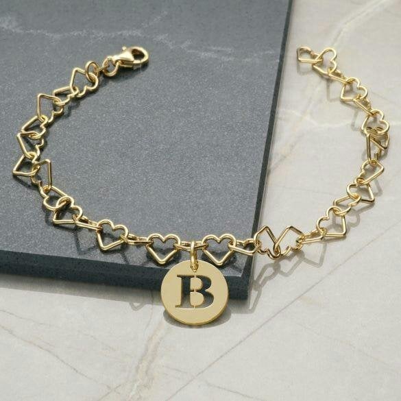 Christopher James of London 9ct Yellow Gold Plated Anklet With Choice of Anklet Chain & Initial Charm - Light Heart