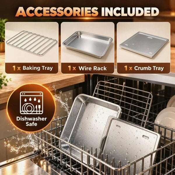 Mini Oven, 15 L Electric Oven and Grill w/ 60-230℃ Adjustable Temperature, 60 Minute Timer, Includes Baking Tray, Black