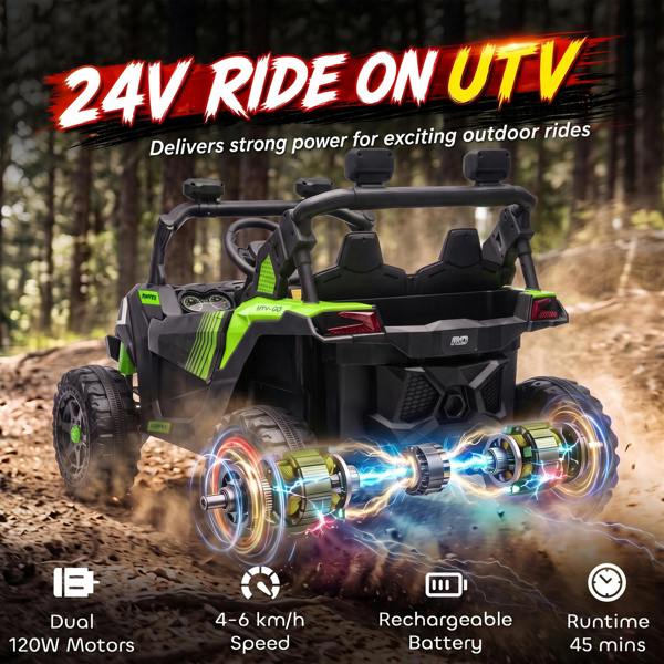 AIYAPLAY 24V 2 Seater Ride On Truck Car for Big Kids with Remote, Green, Black