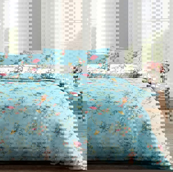 Velosso Birds Floral Printed Cotton Blend Duvet Cover and Pillowcase Set