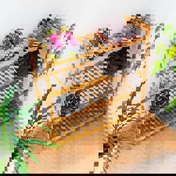 MANTRARAJ 4-Tier Bamboo Shoe Rack Storage Shelf Wooden Storage Shelves Plants Shoe Storage Organizer