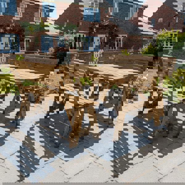 Arbor Garden Solutions Victoria Space Saving Picnic Table and Benches Set With Backrest - Rustic Finish