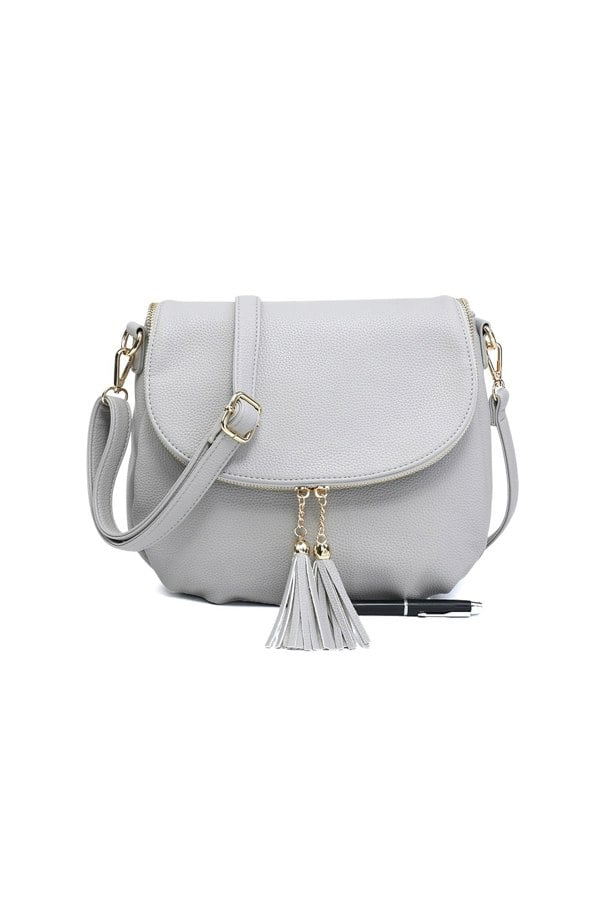 Pluspup Tassel Flap Shoulder Bag with Adjustable Strap and Inner Pocket