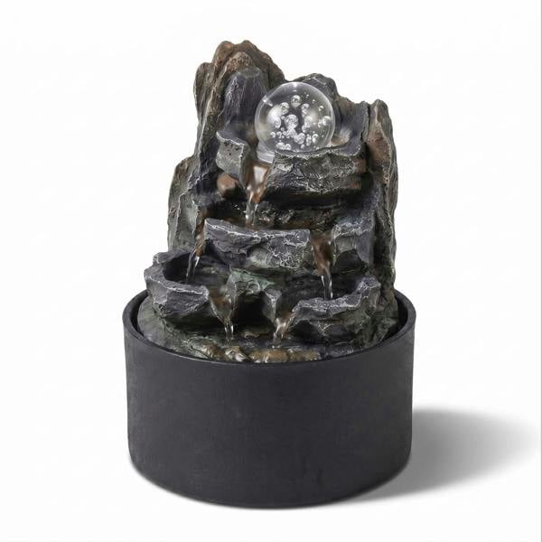 Spector Tabletop Water Fountain With Rotating Glass Ball  Resin Grey Brown