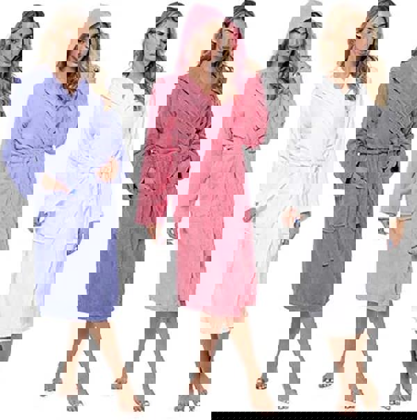 KAV Super Soft 100% Cotton Womens Hooded Towelling Bath Robe - Ladies Hooded Towel Robes for Housecoat, Nightwear, Lounge Wears with Pockets and Belt