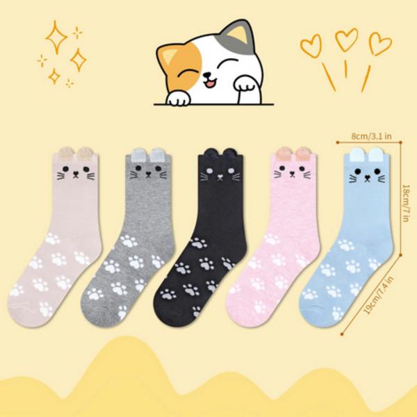 Dyzi 5 Pack Cat Animal Pattern Ankle Socks Women's UK 4-7