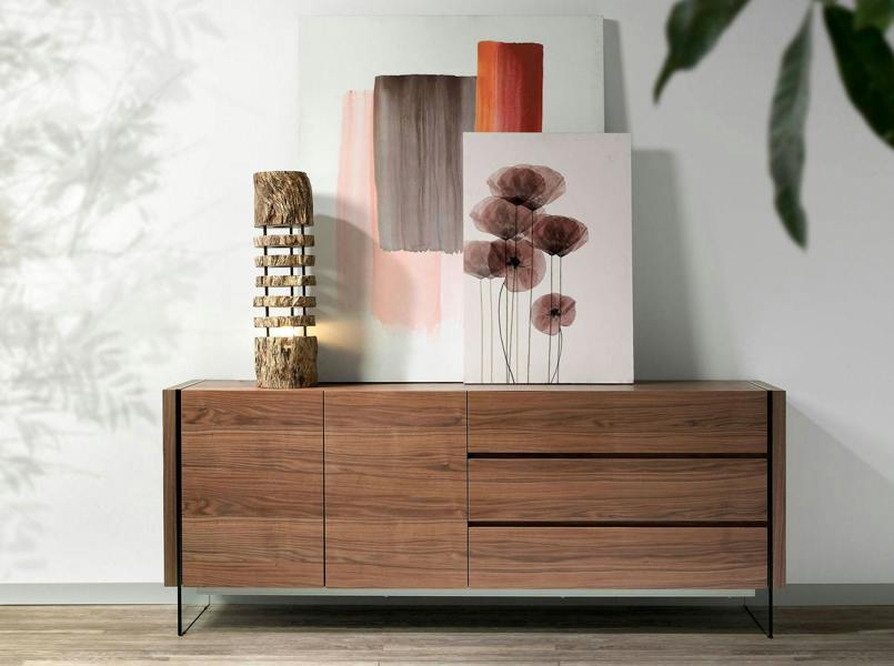 Angel Cerdá Walnut and Tempered Glass Sideboard 3086