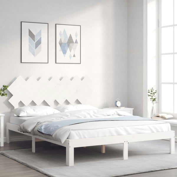 Berkfield Bed Frame with Headboard White King Size Solid Wood