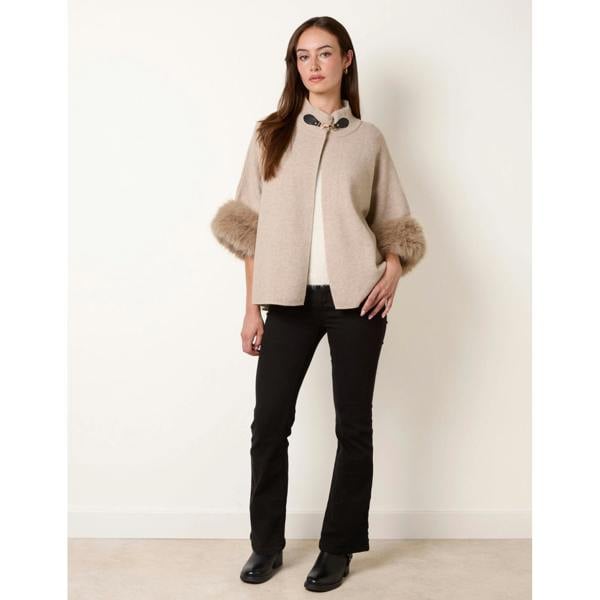 Blue Vanilla Faux Fur Cuff Funnel Neck Poncho