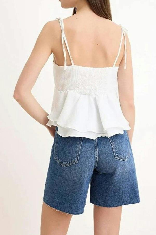 WOVCOR Woven Blouse with Strap Tie Detail