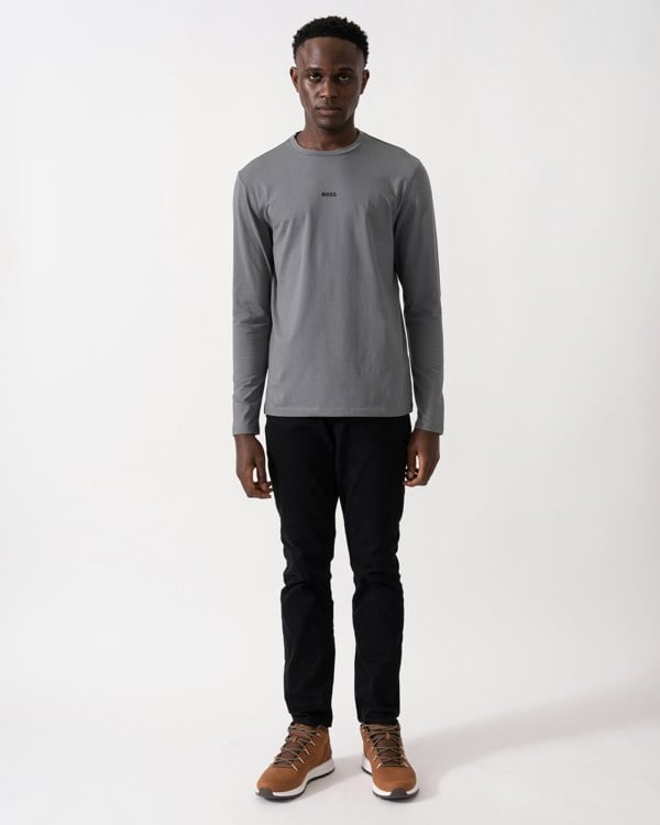 BOSS Orange Tchark Mens Long Sleeve Stretch Cotton T-Shirt - Open Grey 062