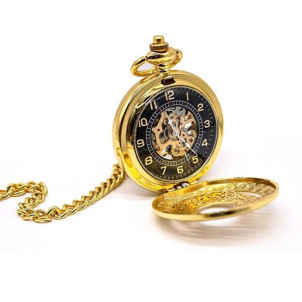 Infinity Leather Antique Brass Alloy Skeleton Half Hunter Pocket Watch