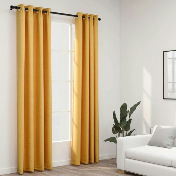 Berkfield Linen-Look Blackout Curtains with Grommets 2pcs Yellow 140x245cm