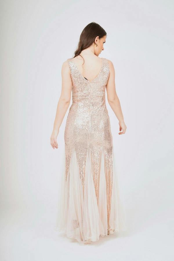 LuvForever Sequin Mesh Insert Maxi Dress