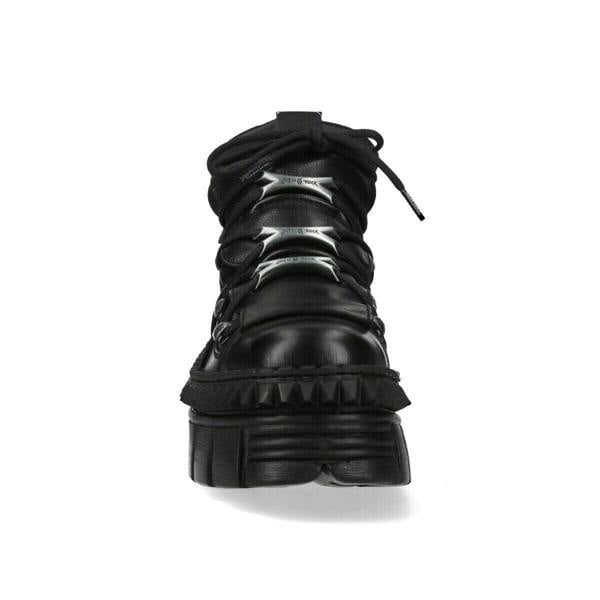 New Rock Black Leather Ankle Goth Boots-WALL106-S13
