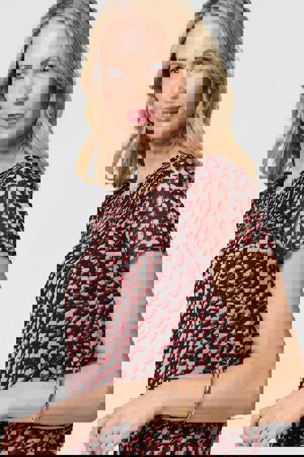 Black | Animal Print Sparkle Trim Cap Sleeve Top
