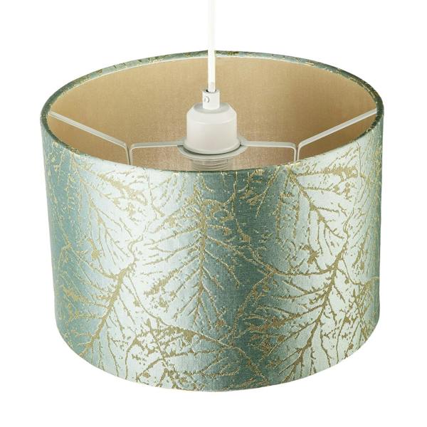 Abstract Botanical Motif Jacquard Fabric Lamp Shade in Silver Duck Egg Image 3