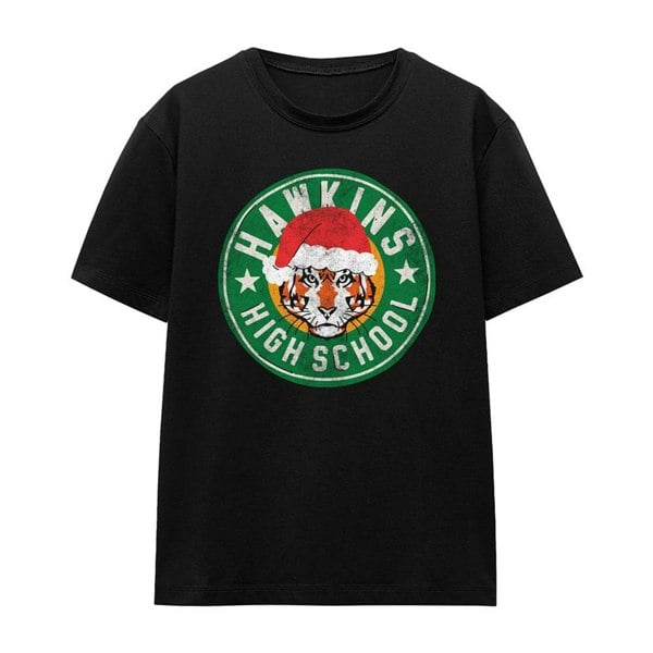Stranger Things Womens Hawkins High Christmas T-Shirt - Black