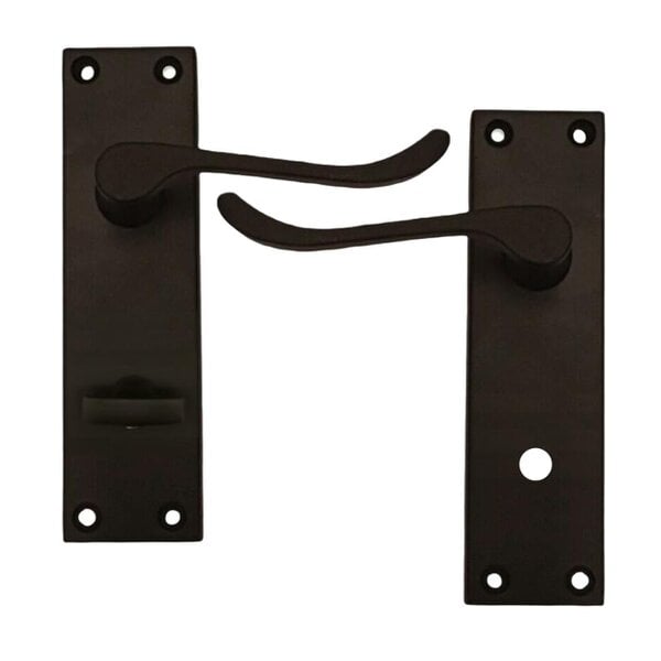 EDH Door Hardware Matt Black Modern Victorian Scroll Bathroom Door Handles and Bath Lock 1 Pair