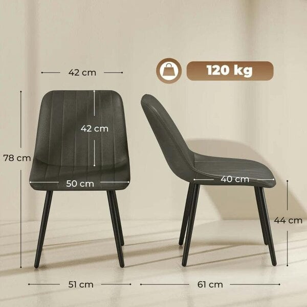 Bobobiy Faux Leather Upholstered Kitchen Chairs, Modern Dining Chairs Set of 2 with Metal Legs for Dining Room, Grey