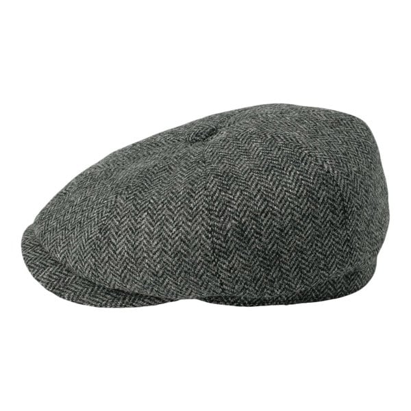 Gamble & Gunn 'Ramsden' Classic 8 Panel Shetland Wool Tweed Grey Herringbone Button Top Cap