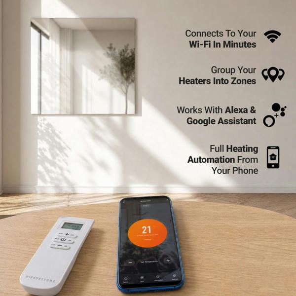 Mirrorstone Heating 320w Round Mirrored Wi-Fi Infrared Heating Panel