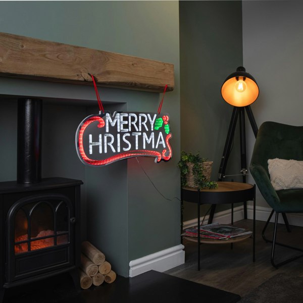 Samuel Alexander 60cm Light up Hanging Merry Christmas Infinity Mirror Decoration with LEDs