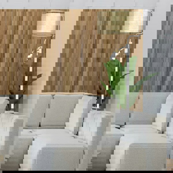 Milagro Marshall Hand Made Designer Floor Lamp In Matt White Metal And Natural Rattan Coloured Fabric