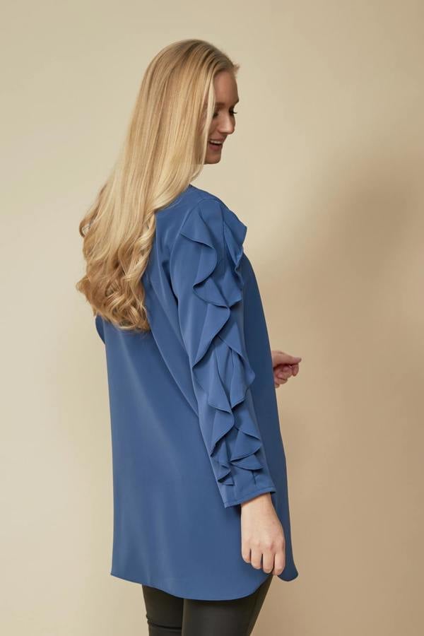 Hoxton Gal Oversized Ruffle Sleeve Relaxed Fit Tunic in Blue