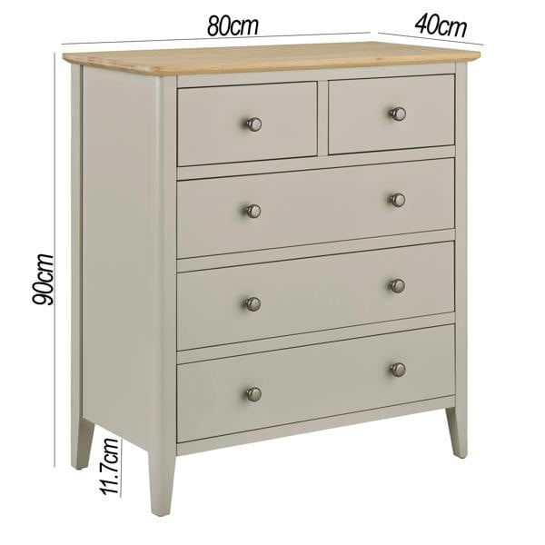 Statement Furniture Pembroke Wooden 2 over 3 Chest of Drawers with Oak Top, Assembled Bedroom Storage