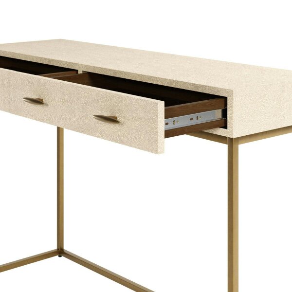Wyld Haus Urbino Ivory Shagreen and Antique Brass Console Table 4 Drawers